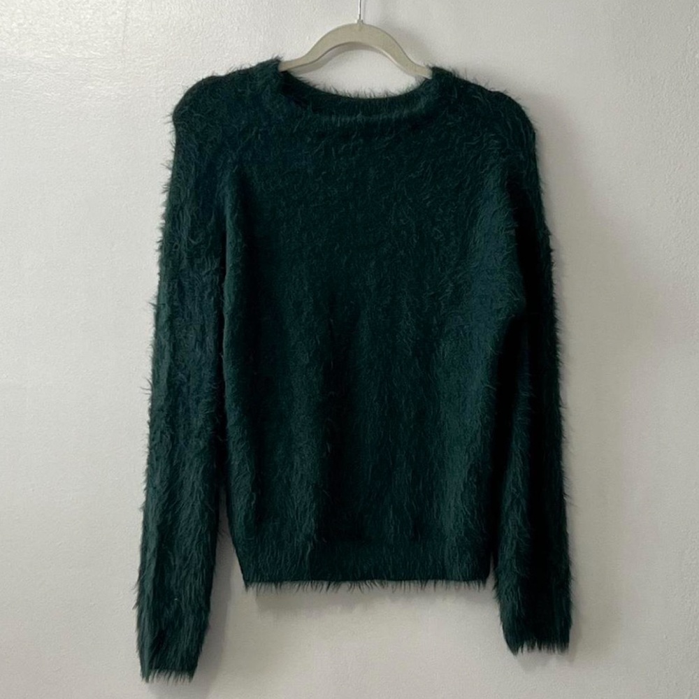 Velvet Dark Green Fuzzy Crew Neck Sweater